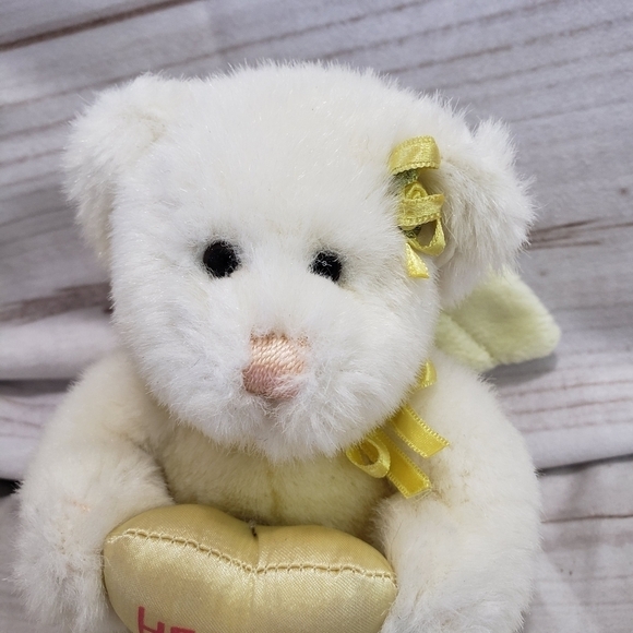 A&A Teddy Bear Plush White Yellow Angel Heaven Sent Heart Stuffed Satin 6 Inch - Picture 2 of 9